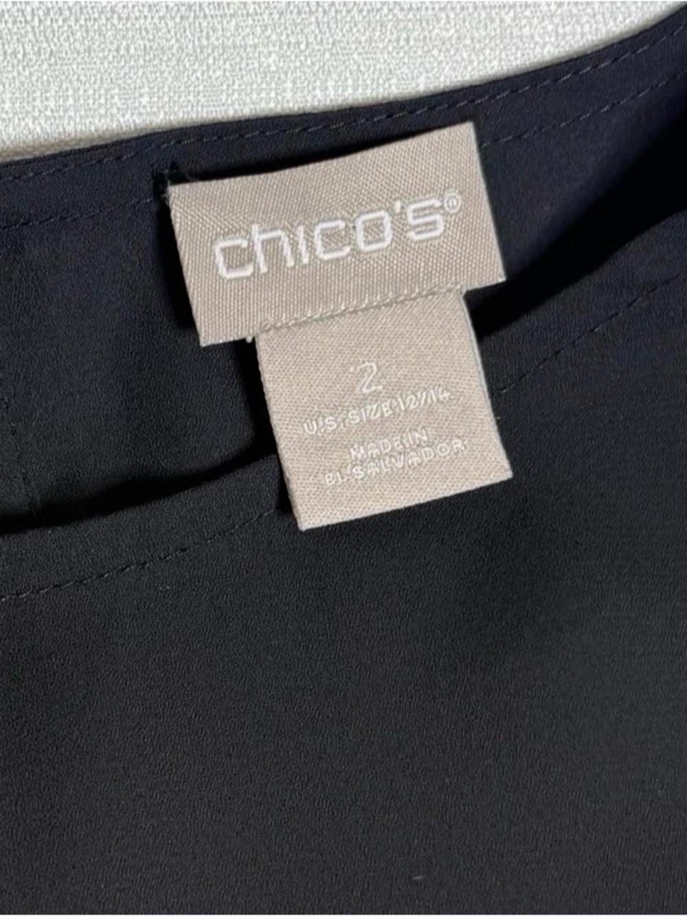 Chico’s Womens Blouse Size 2 Black Asymmetrical Bell Sleeve Top Flowy Shirt New - Picture 7 of 11